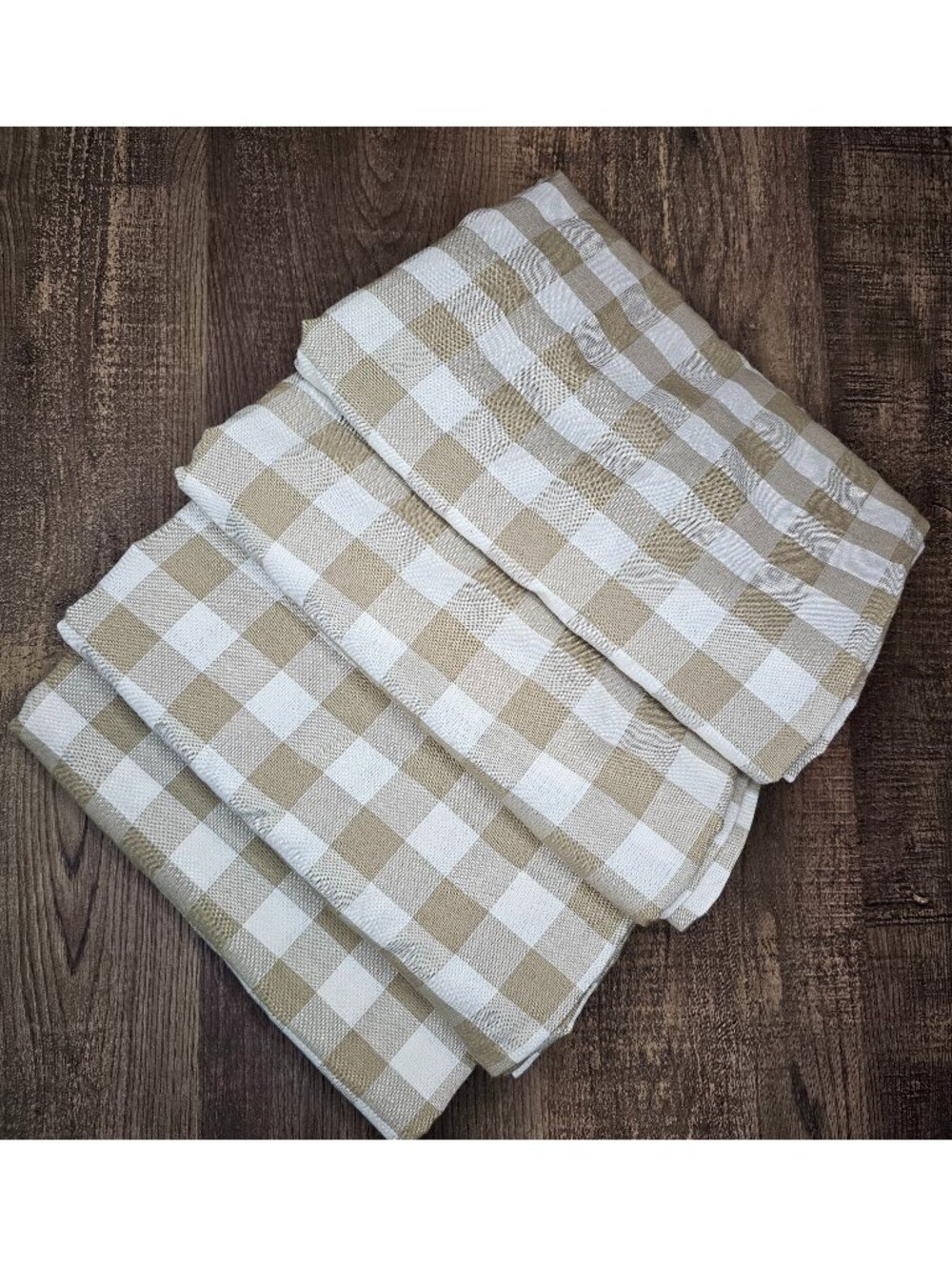 Set of 4 Beige Buffalo Check Gingham Curtain Panels 93x41